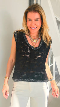 Midnight Lace Trim Top