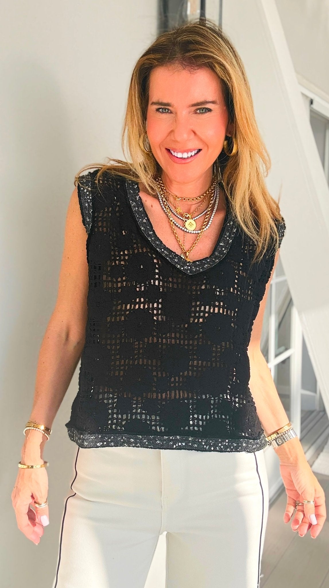 Midnight Lace Trim Top