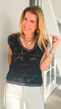 Midnight Lace Trim Top