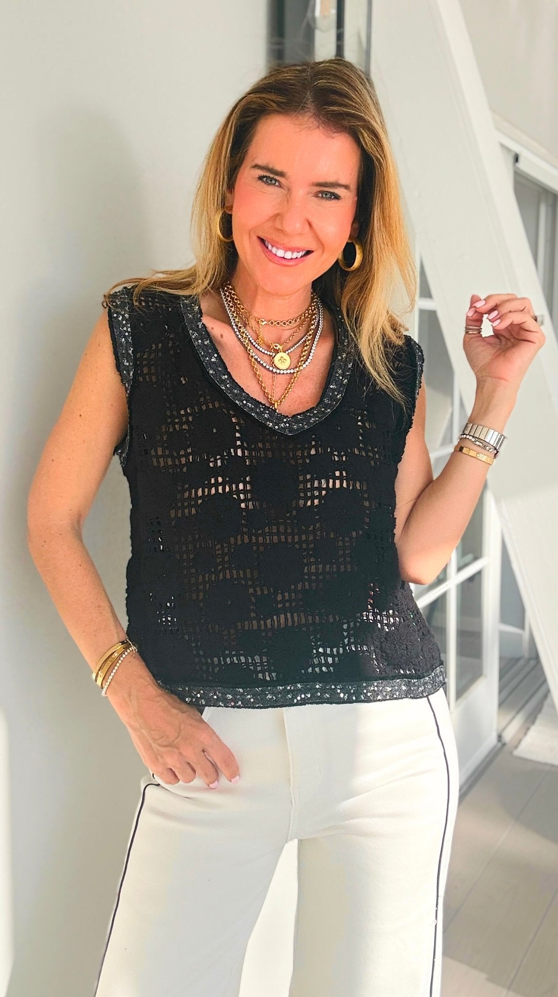 Midnight Lace Trim Top