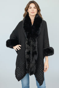 Midnight Luxe Faux Fur Knit Poncho-260 Other Accessories-NYW-Coastal Bloom Boutique, find the trendiest versions of the popular styles and looks Located in Indialantic, FL