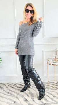 Midnight Shimmer One-Shoulder Top-130 Long Sleeve Tops-a.gain-Coastal Bloom Boutique, find the trendiest versions of the popular styles and looks Located in Indialantic, FL