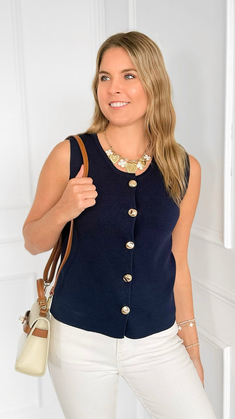 Midnight Sonata Button Vest-150 Cardigans/Layers-Thinkable-Coastal Bloom Boutique, find the trendiest versions of the popular styles and looks Located in Indialantic, FL