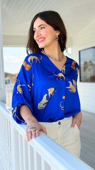 Midnight Tropic V-Neck Top -  Royal Blue