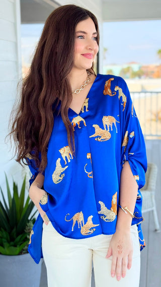 Midnight Tropic V-Neck Top -  Royal Blue
