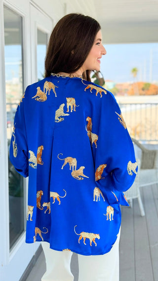 Midnight Tropic V-Neck Top -  Royal Blue