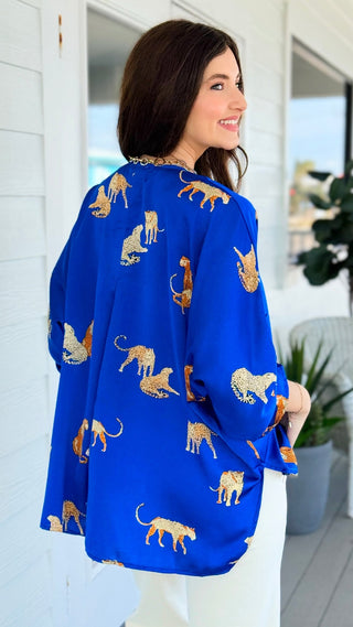 Midnight Tropic V-Neck Top -  Royal Blue