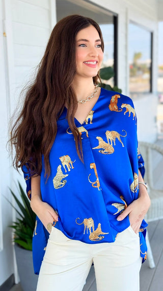 Midnight Tropic V-Neck Top -  Royal Blue