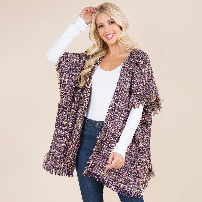 Midnight Tweed Fringe Vest-150 Cardigans/Layers-NYW-Coastal Bloom Boutique, find the trendiest versions of the popular styles and looks Located in Indialantic, FL