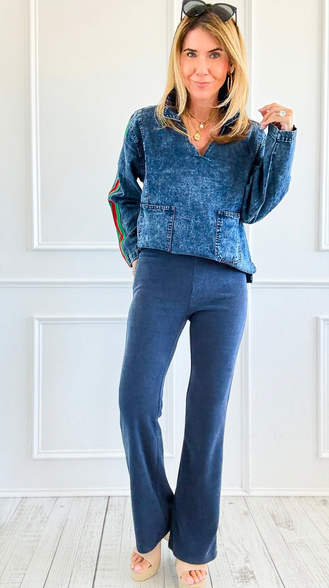 Midnight Whisper Bootcut Pants - Navy-170 Bottoms-IRIS-Coastal Bloom Boutique, find the trendiest versions of the popular styles and looks Located in Indialantic, FL