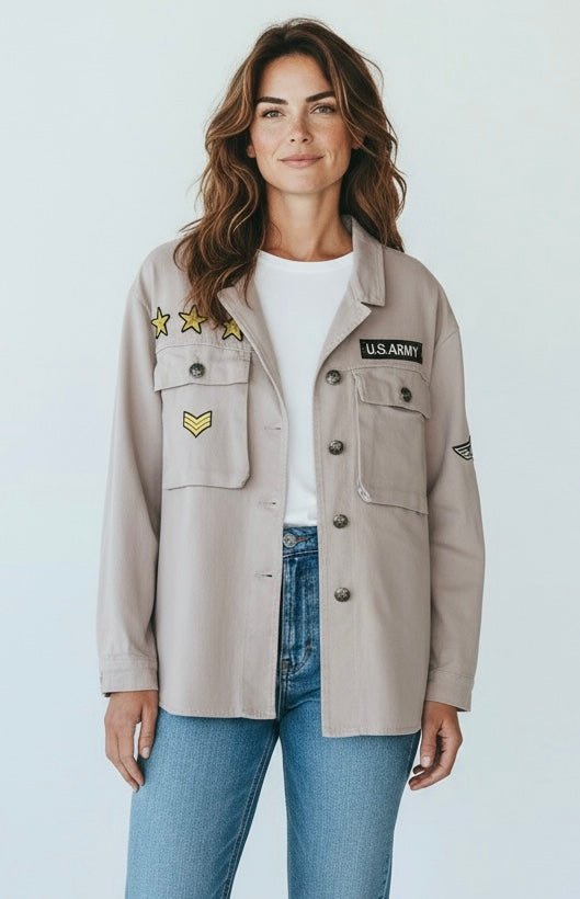Military Inspired Twill Jacket-160 Jackets-V SKY-Coastal Bloom Boutique, find the trendiest versions of the popular styles and looks Located in Indialantic, FL