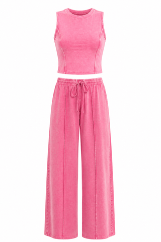 Mineral Wash Two-Piece Lounge Set - Fuchsia
