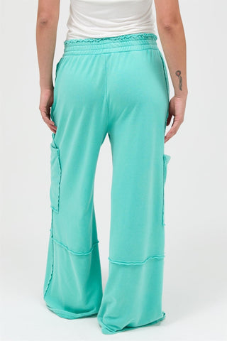 Mineral Washed Cargo Pants - Turquoise