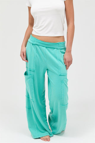 Mineral Washed Cargo Pants - Turquoise