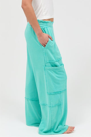 Mineral Washed Cargo Pants - Turquoise