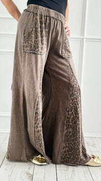 Mineral Washed Leopard Print Flare Pants-100 Pants-j.her-Coastal Bloom Boutique, find the trendiest versions of the popular styles and looks Located in Indialantic, FL