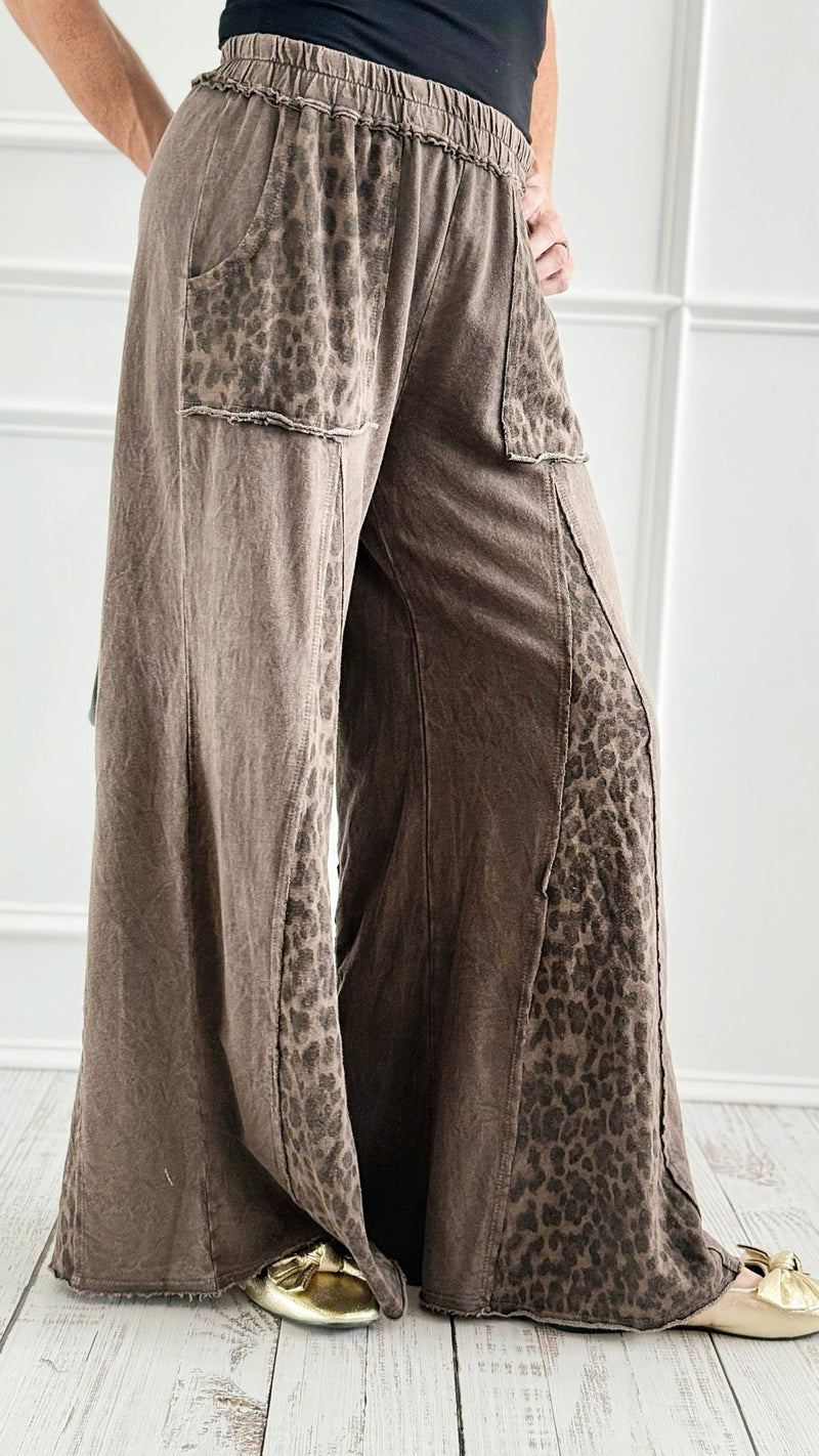 Mineral Washed Leopard Print Flare Pants-100 Pants-j.her-Coastal Bloom Boutique, find the trendiest versions of the popular styles and looks Located in Indialantic, FL