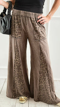 Mineral Washed Leopard Print Flare Pants-100 Pants-j.her-Coastal Bloom Boutique, find the trendiest versions of the popular styles and looks Located in Indialantic, FL