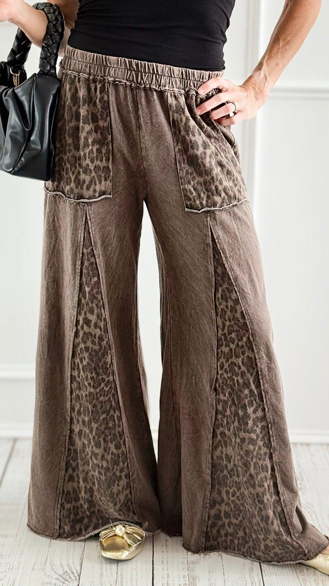 Mineral Washed Leopard Print Flare Pants-100 Pants-j.her-Coastal Bloom Boutique, find the trendiest versions of the popular styles and looks Located in Indialantic, FL