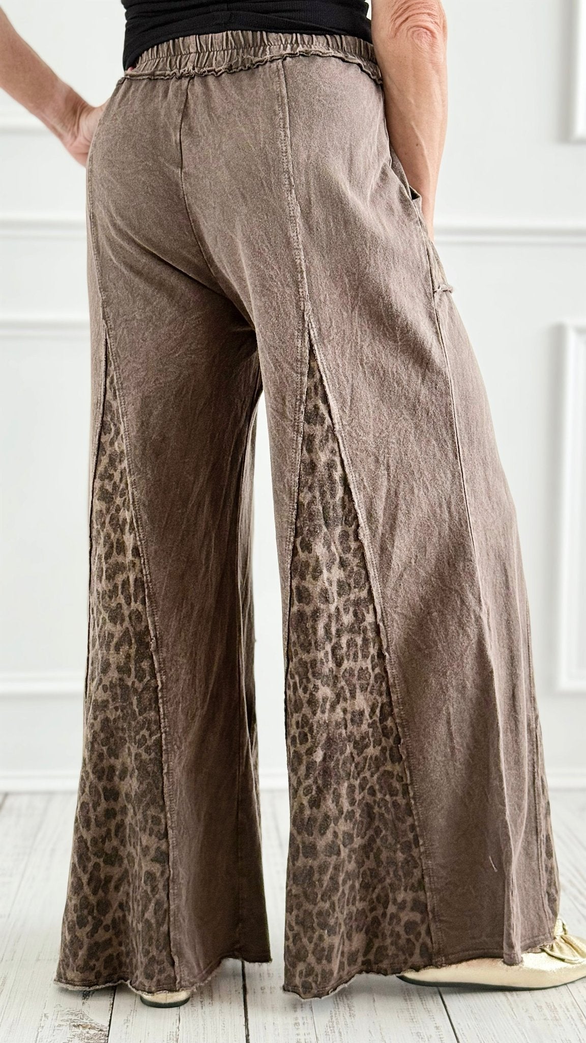 Mineral Washed Leopard Print Flare Pants-100 Pants-j.her-Coastal Bloom Boutique, find the trendiest versions of the popular styles and looks Located in Indialantic, FL