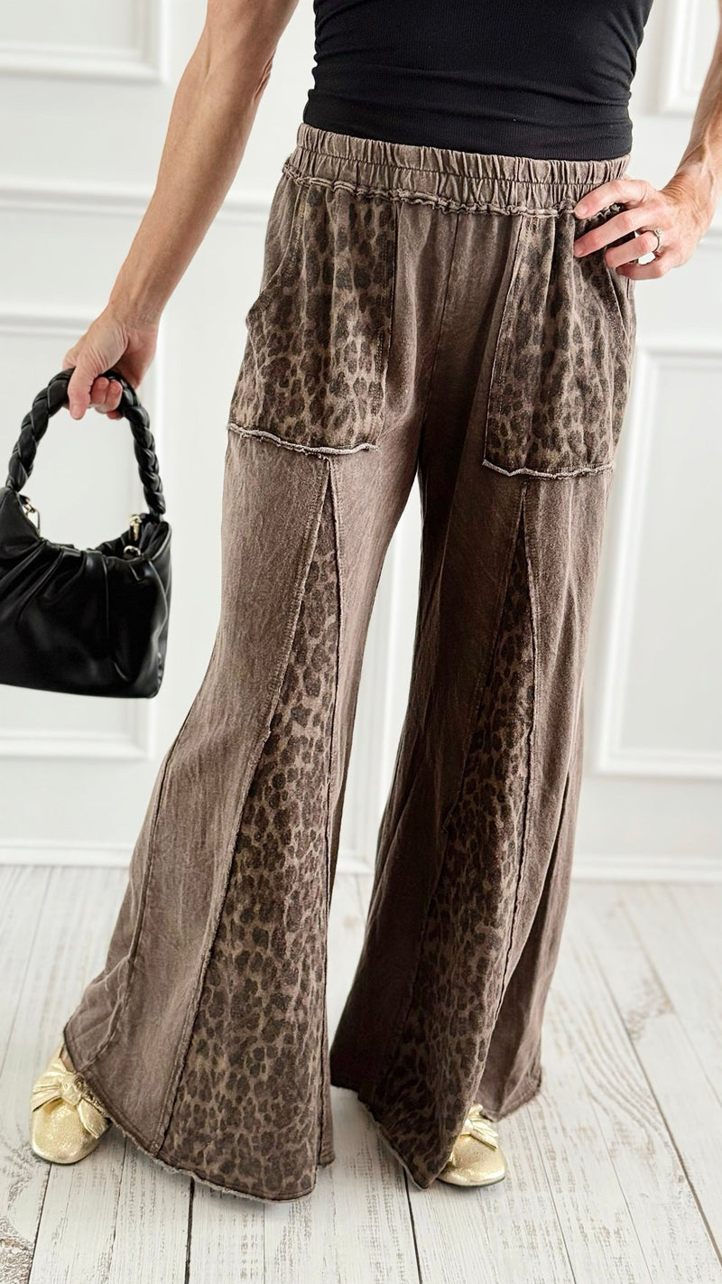 Mineral Washed Leopard Print Flare Pants-100 Pants-j.her-Coastal Bloom Boutique, find the trendiest versions of the popular styles and looks Located in Indialantic, FL