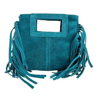 Mini Suede Fringe Society Italian Leather Bag - Turquoise