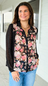 Mixed Print Button Down Top