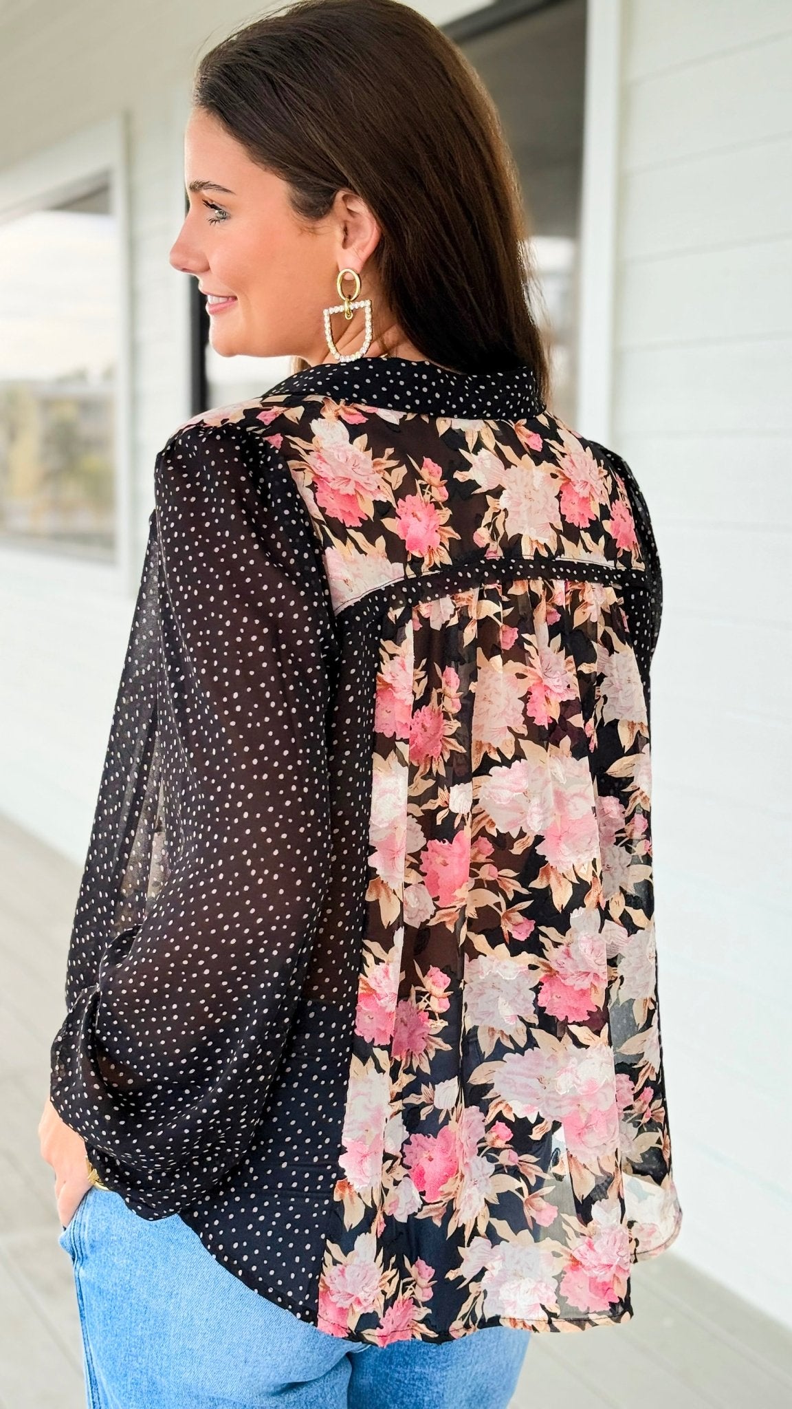 Mixed Print Button Down Top