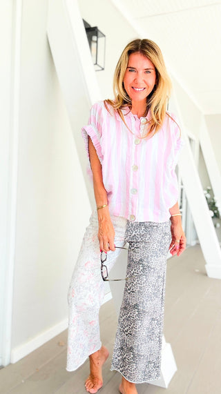 Mixed Print Wide Leg Pant