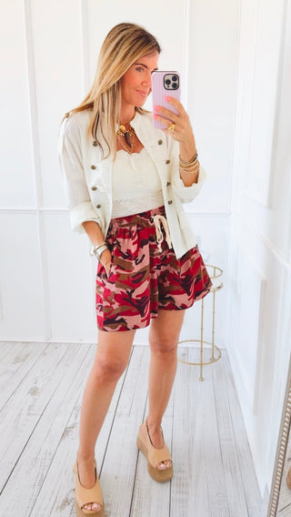 Mode Camo Italian Shorts- Burgundy