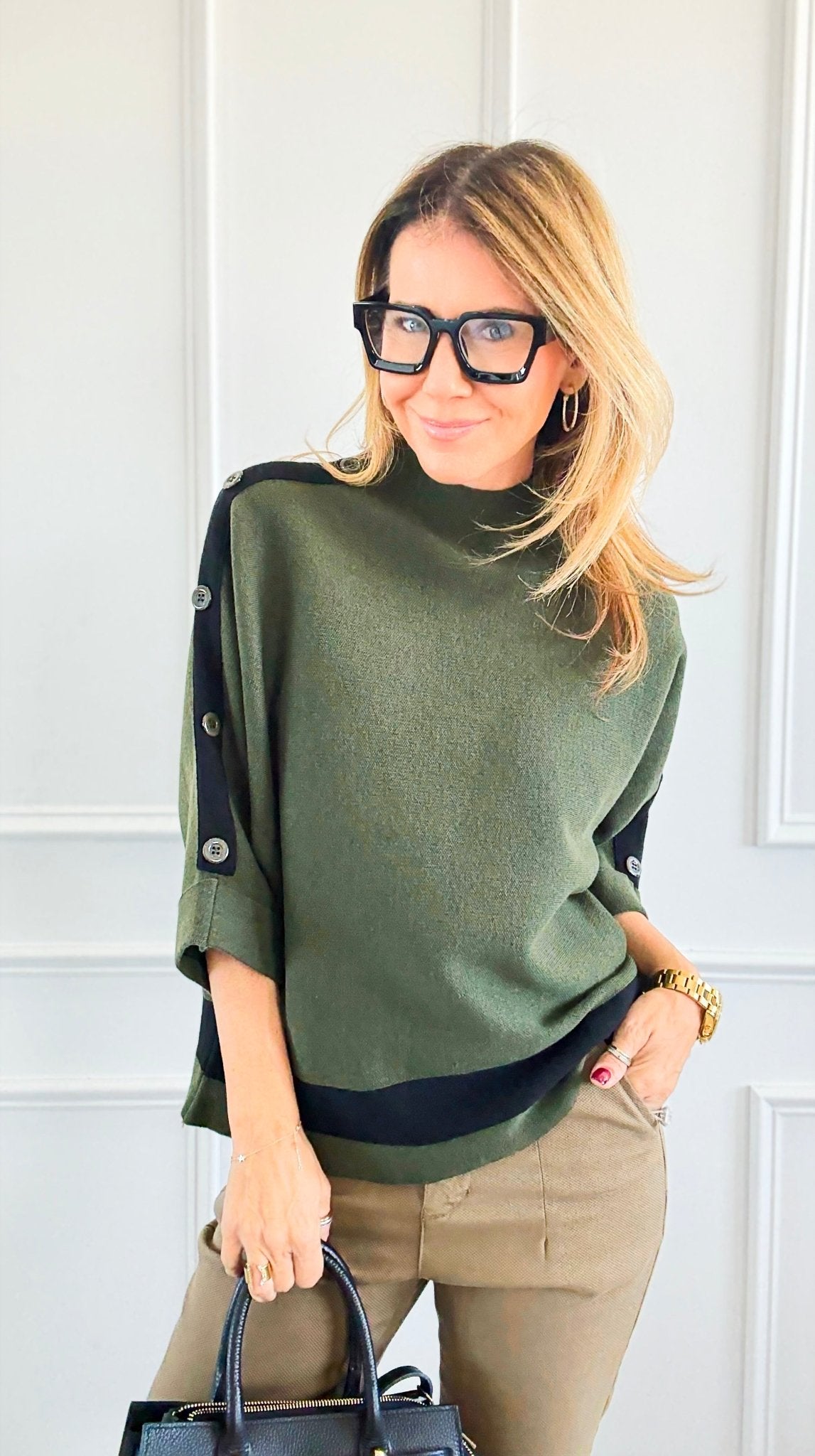 Modern Buttoned Sleeve Sweater- Olive-140 Sweaters-Z STUDIO-Coastal Bloom Boutique, find the trendiest versions of the popular styles and looks Located in Indialantic, FL