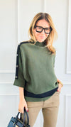Modern Buttoned Sleeve Sweater- Olive-140 Sweaters-Z STUDIO-Coastal Bloom Boutique, find the trendiest versions of the popular styles and looks Located in Indialantic, FL