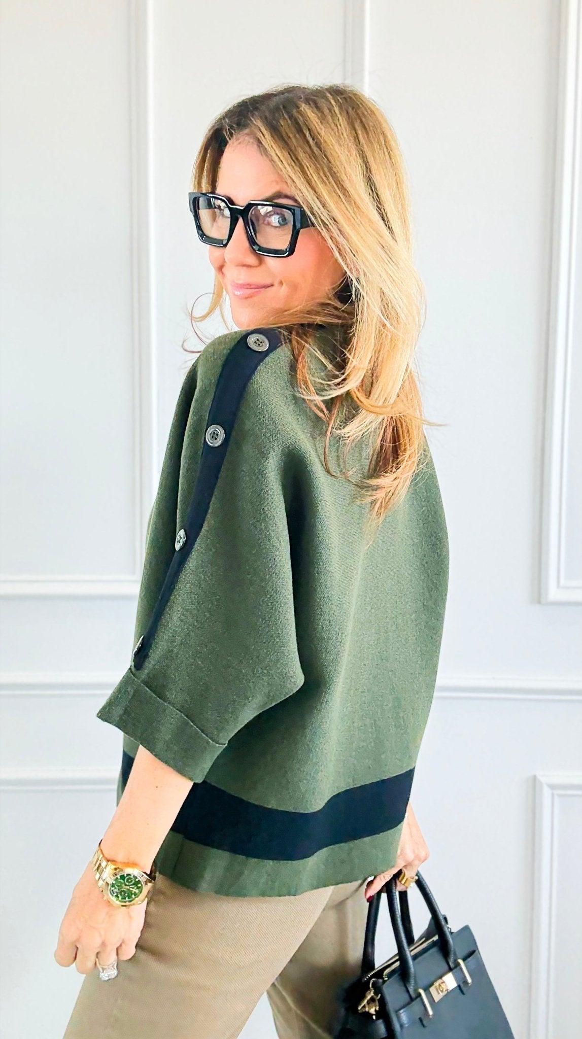Modern Buttoned Sleeve Sweater- Olive-140 Sweaters-Z STUDIO-Coastal Bloom Boutique, find the trendiest versions of the popular styles and looks Located in Indialantic, FL