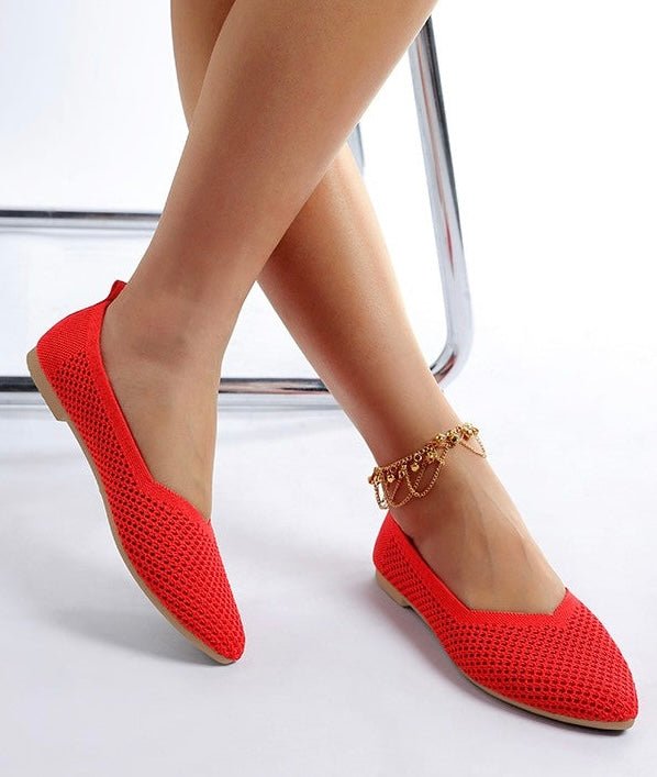 Modern Classic Knit Ballet Flats - Red