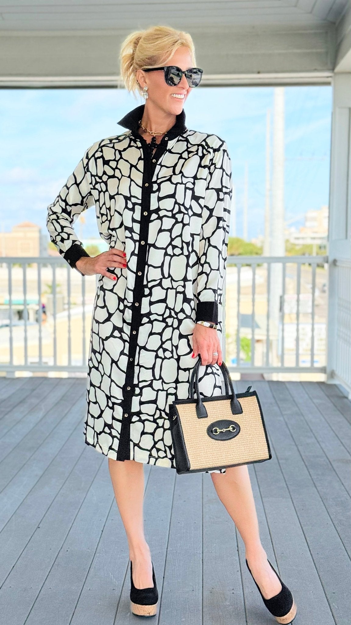 Modern Mosaic Button-Down Dress