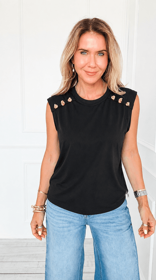 Monaco Button Shoulder Tee - Black
