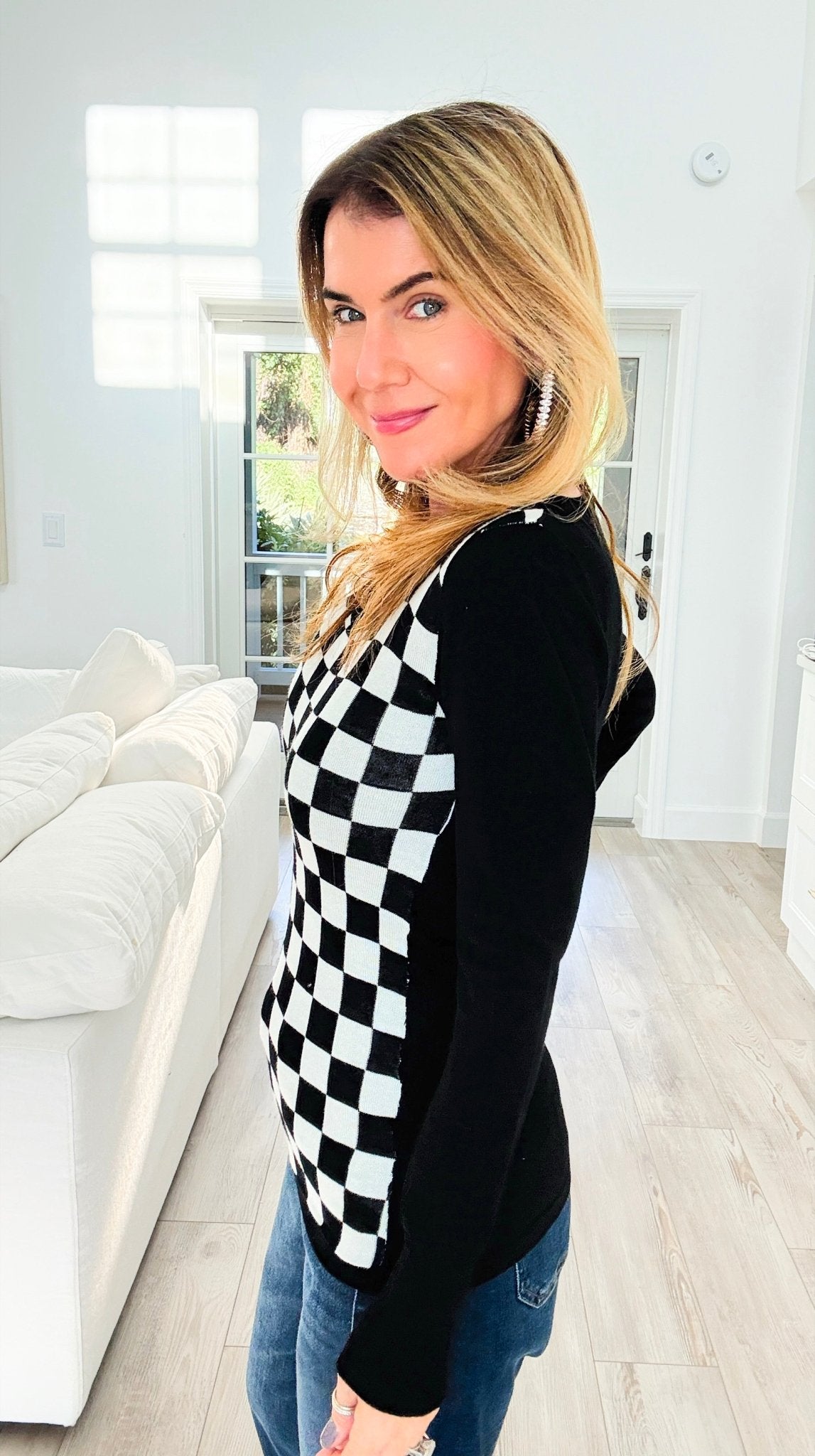 Monaco Grid Knit Top-140 Sweaters-Cielo-Coastal Bloom Boutique, find the trendiest versions of the popular styles and looks Located in Indialantic, FL