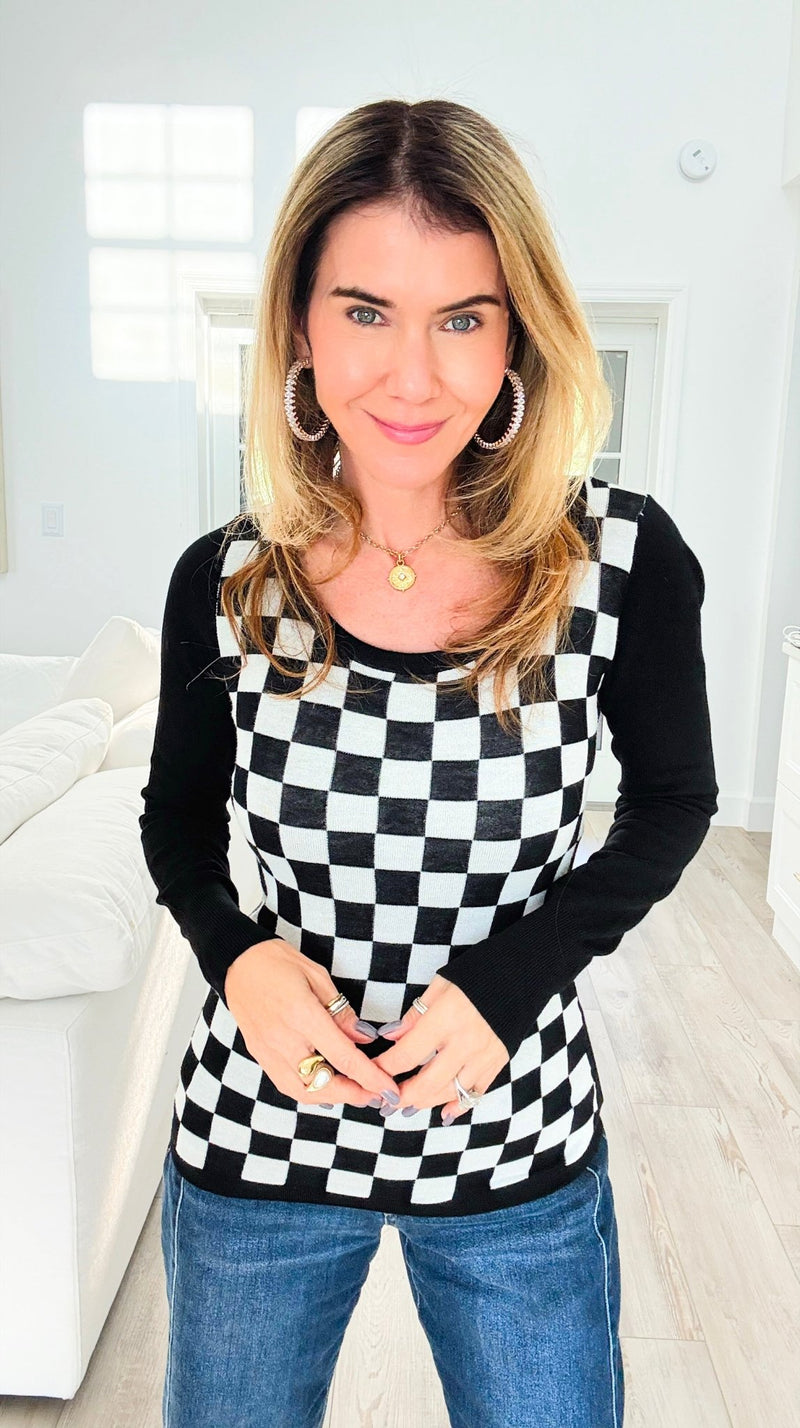 Monaco Grid Knit Top-140 Sweaters-Cielo-Coastal Bloom Boutique, find the trendiest versions of the popular styles and looks Located in Indialantic, FL