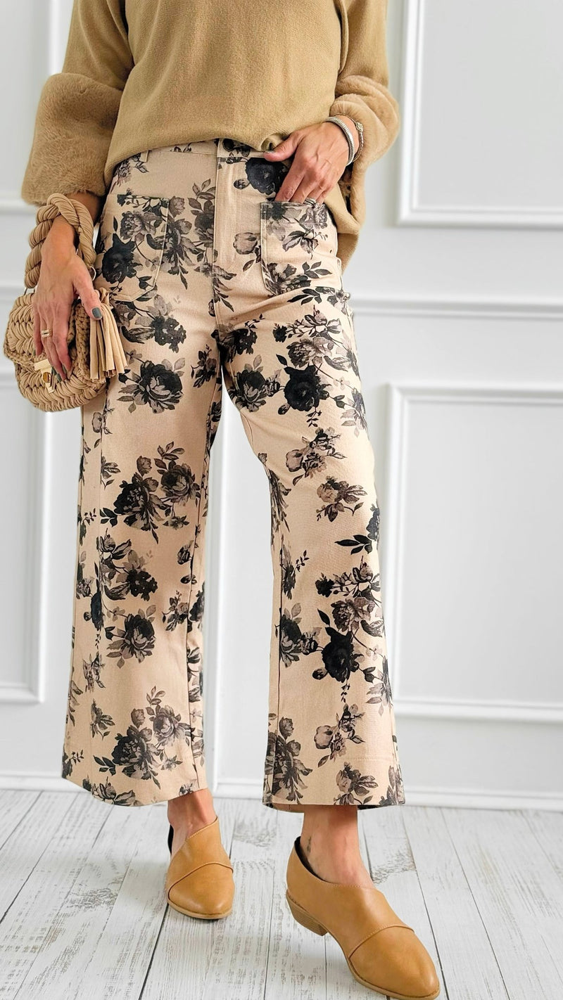 Monochrome Floral Pants-Pants-ENTRO-Coastal Bloom Boutique, find the trendiest versions of the popular styles and looks Located in Indialantic, FL