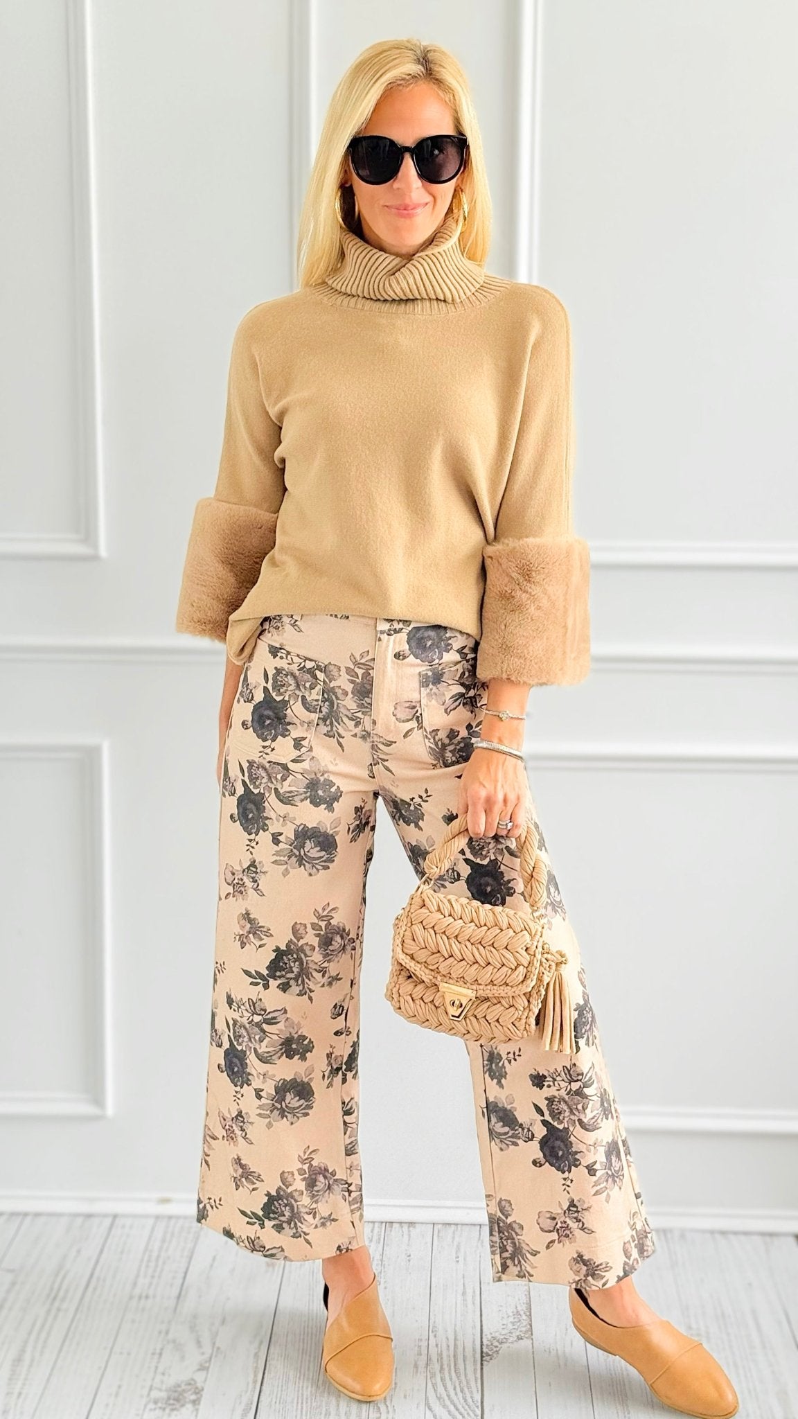 Monochrome Floral Pants-Pants-ENTRO-Coastal Bloom Boutique, find the trendiest versions of the popular styles and looks Located in Indialantic, FL