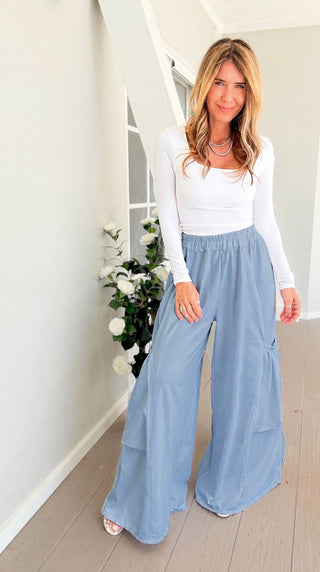Moon Big Pocket Italian Pants- Dusty Blue