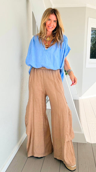 Moon Big Pocket Linen Italian Pants- Camel