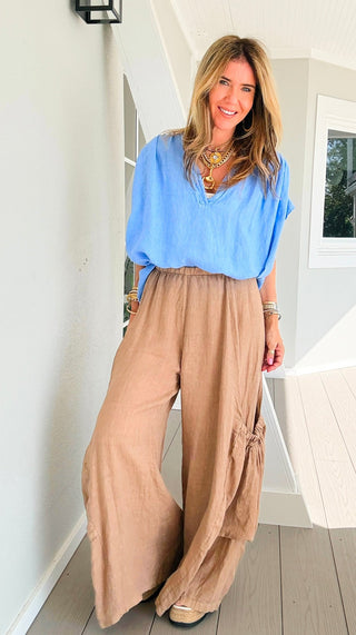 Moon Big Pocket Linen Italian Pants- Camel