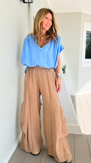 Moon Big Pocket Linen Italian Pants- Camel