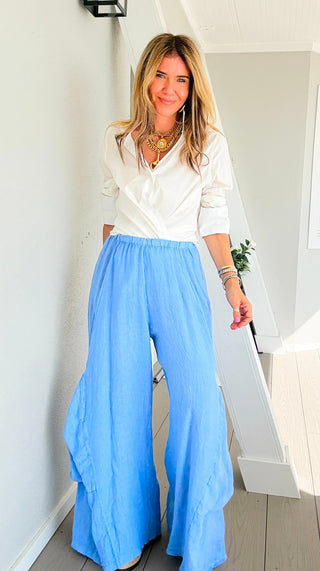 Moon Big Pocket Linen Italian Pants- Periwinkle