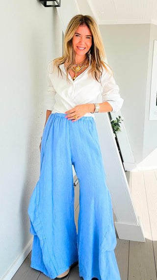Moon Big Pocket Linen Italian Pants- Periwinkle