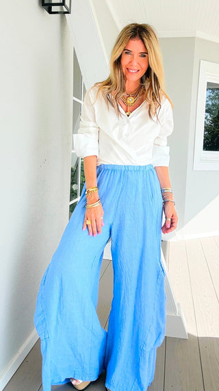 Moon Big Pocket Linen Italian Pants- Periwinkle