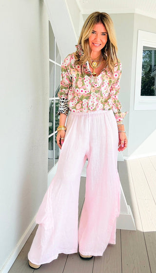 Moon Big Pocket Linen Italian Pants- Pink