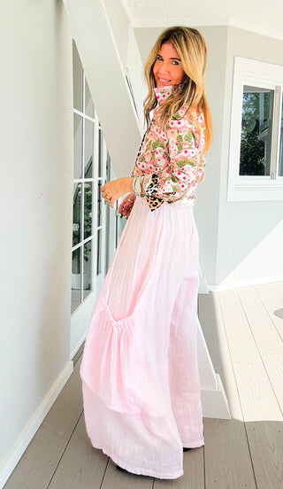 Moon Big Pocket Linen Italian Pants- Pink
