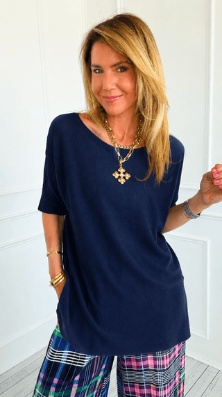 Moonlight Max Break Free Italian Knit Top- Navy